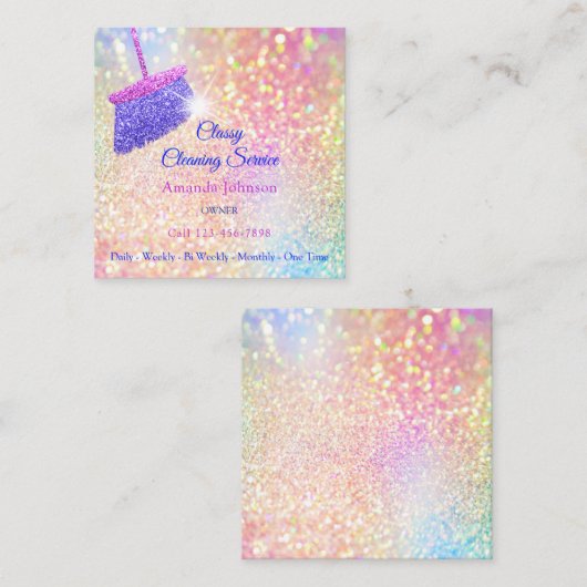 清掃業務自筆証書金ゴールドグリッター スクエア名刺 (正面/裏面)