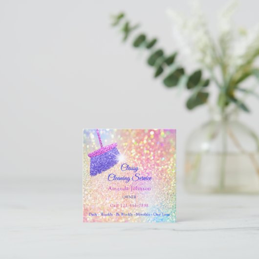 清掃業務自筆証書金ゴールドグリッター スクエア名刺 (スタンド正面)