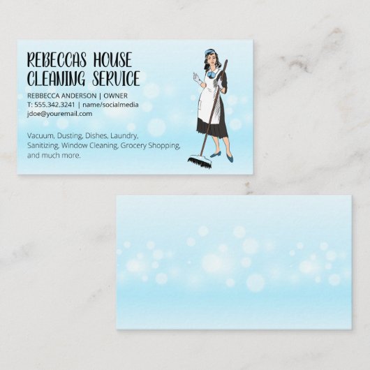 清掃用女性保持箒 | 輝く背景 名刺 (正面/裏面)