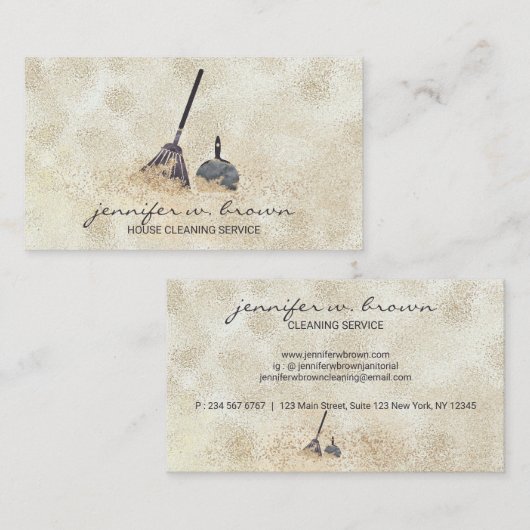 清掃金ゴールドスパークルメイドレディーベージュ 名刺 (正面/裏面)