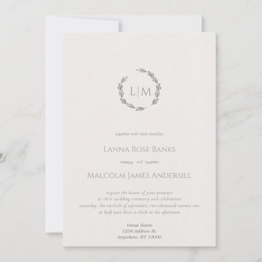 清潔さとミニマルさを備えたシンプルな植物のライン画 招待状 (正面)