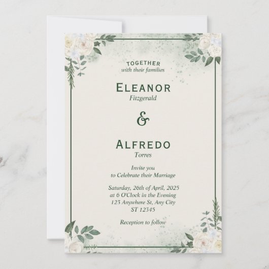 清潔でグリーンなミニマルな結婚式の招待状 招待状 (正面)