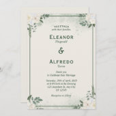 清潔でグリーンなミニマルな結婚式の招待状 招待状 (正面/裏面)