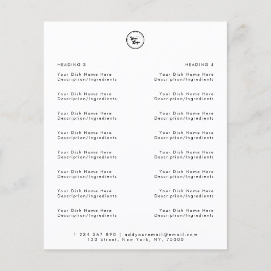 清潔でミニマルなレストランのテイクアウトメニューとロゴ チラシ (裏面)