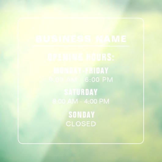 清潔なビジネス営業時間テンプレートカスタム ウィンドウサイン (シート3)