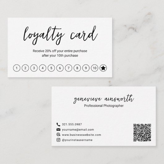 清潔なブラック＆ホワイトのQRコード モダン ロイヤリティカード (正面/裏面)