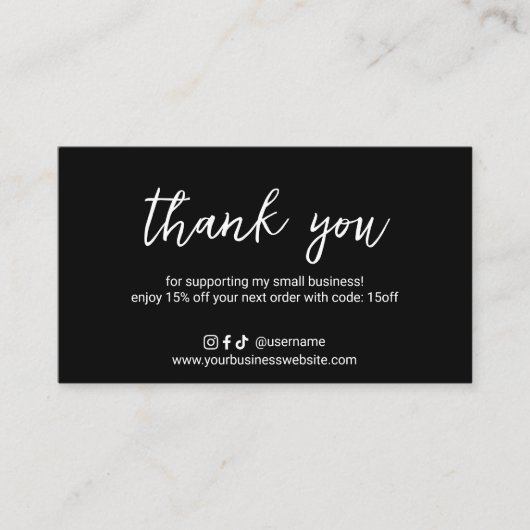 清潔なブラック モダン 割引カード (正面)