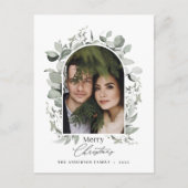 清潔なモダンエレガントなボタニカルグリーン灰色の写真フ シーズンポストカード (正面)