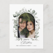 清潔なモダンエレガントなボタニカルグリーン灰色の写真ホ シーズンポストカード (正面)