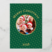 清潔な森 緑の雪の結晶 クリスマス ゴールド 箔シーズンカード (正面)