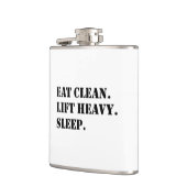 清潔に食べろ。重いものを持ち上げろ。よく眠れ。 フラスク (左)