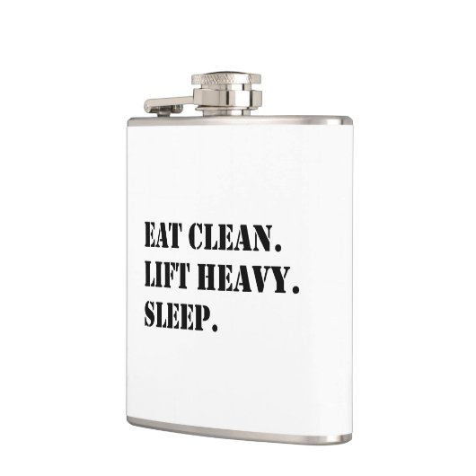清潔に食べろ。重いものを持ち上げろ。よく眠れ。 フラスク (左)