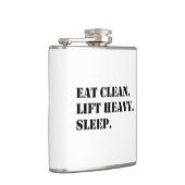 清潔に食べろ。重いものを持ち上げろ。よく眠れ。 フラスク (右)