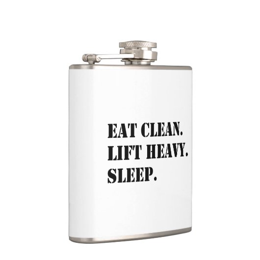 清潔に食べろ。重いものを持ち上げろ。よく眠れ。 フラスク (右)
