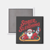 清酒でそり遊びをするサンタ 清酒好きのサンタ 断酒 クリスマス マグネット (正面/裏面)