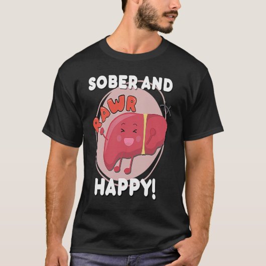 清酒+ハッピーな肝臓ちびキャラ 歓喜の回復記念日 Tシャツ (正面)