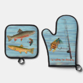 渋いシェフむしろ魚釣り 鍋つかみ&鍋敷きセット (正面)