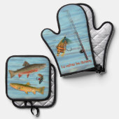 渋いシェフむしろ魚釣り 鍋つかみ&鍋敷きセット (正面/裏面)