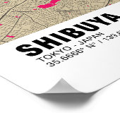 渋谷の地図ポスター – 東京スタイリッシュピンクの地図 ポスター (角)