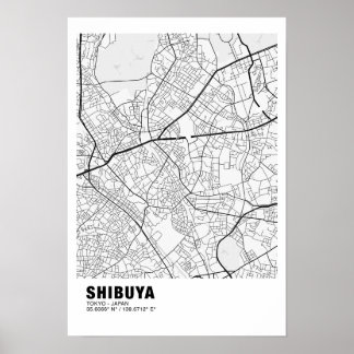 渋谷の地図ポスター – 東京ホワイトマップ ポスター