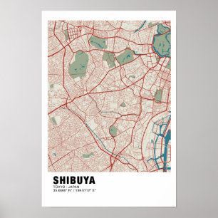 渋谷地図ポスター – 東京スタイリッシュ地カラフル図 ポスター