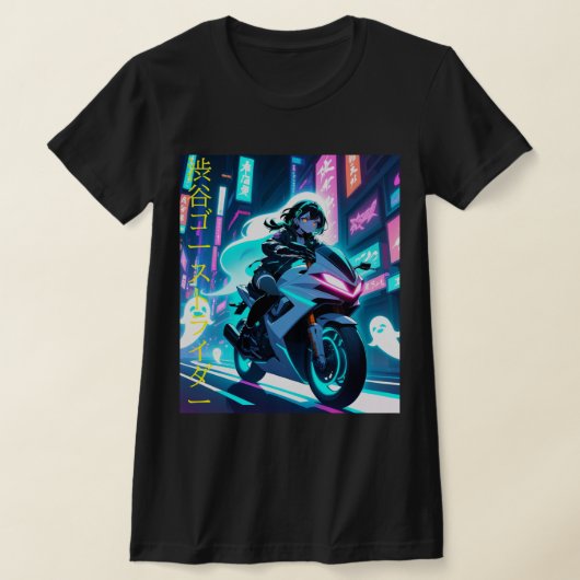 「渋谷幽霊ライダー」 - Cyberpunk Neon Spirit Tシャツ (レイダウン)