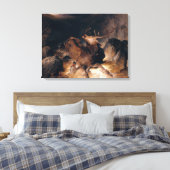 渓流に流れる鹿と猟犬 キャンバスプリント (インサイチュ (寝室))