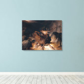 渓流に流れる鹿と猟犬 キャンバスプリント (インサイチュ (ウッドフロア))