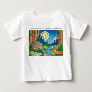 渓流に現れる森林の動物をパーソナライズ ベビーTシャツ