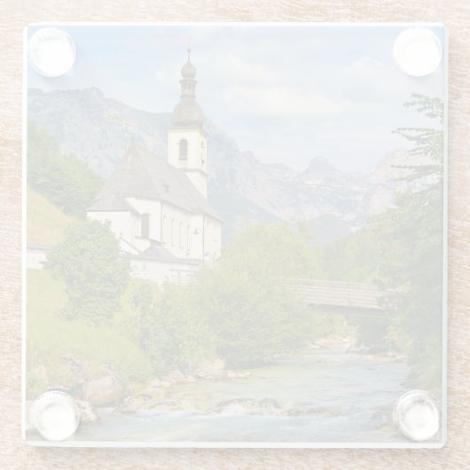 渓流景観を持つ山岳教会 ガラスコースター (裏面)