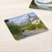 渓流景観を持つ山岳教会 スクエアペーパーコースター (アングル)