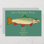 渓流釣りテーマの独身パーティー 招待状 (正面/裏面)