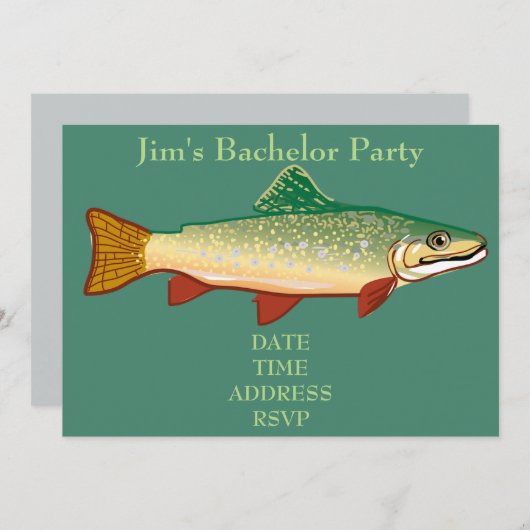 渓流釣りテーマの独身パーティー 招待状 (正面/裏面)