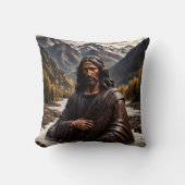 渓流風景の中のイエス像 クッション (正面)