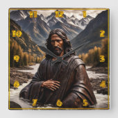 渓流風景の中のイエス像 スクエア壁時計 (正面)