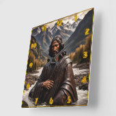 渓流風景の中のイエス像 スクエア壁時計 (傾斜)