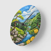 渓流風景 ラウンド壁時計 (傾斜)