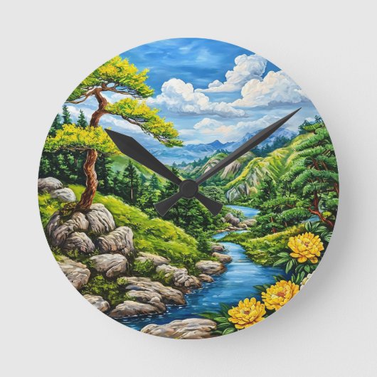 渓流風景 ラウンド壁時計 (正面)