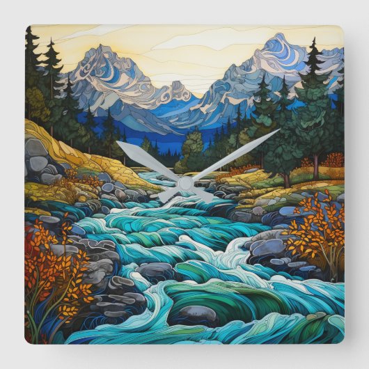 渓流 スクエア壁時計 (正面)