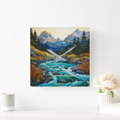 渓流 スクエア壁時計 (ホーム)