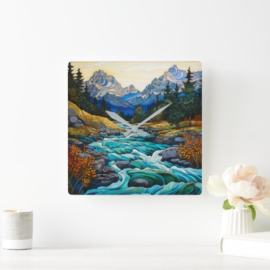 渓流 スクエア壁時計 (ホーム)