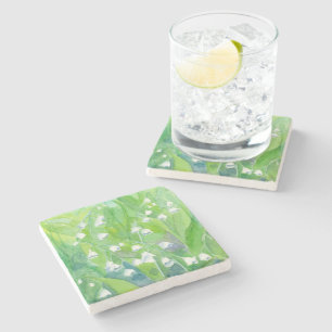 渓谷のユリ水色の花絵を描の ストーンコースター