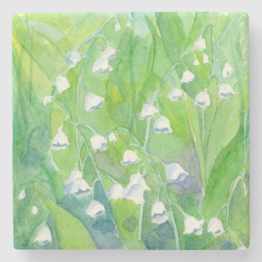 渓谷のユリ水色の花絵を描の ストーンコースター (正面)