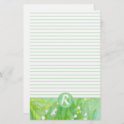 渓谷のユリ花モノグラム裏打ち 便箋 (正面/裏面)