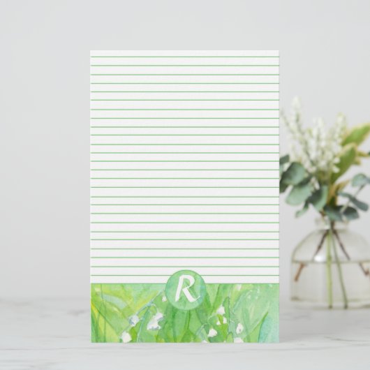 渓谷のユリ花モノグラム裏打ち 便箋 (スタンド正面)