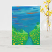 渓谷のワイルドフラワーの水色グリーティング カード (黄色い花)