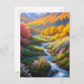 渓谷を流れる急カラフル流 シーズンポストカード (正面/裏面)