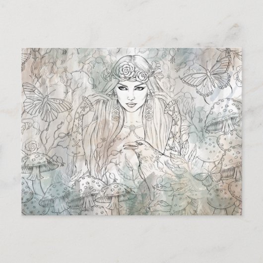 渡り草を持つゴシック様式の美しい魔女 ポストカード (正面)