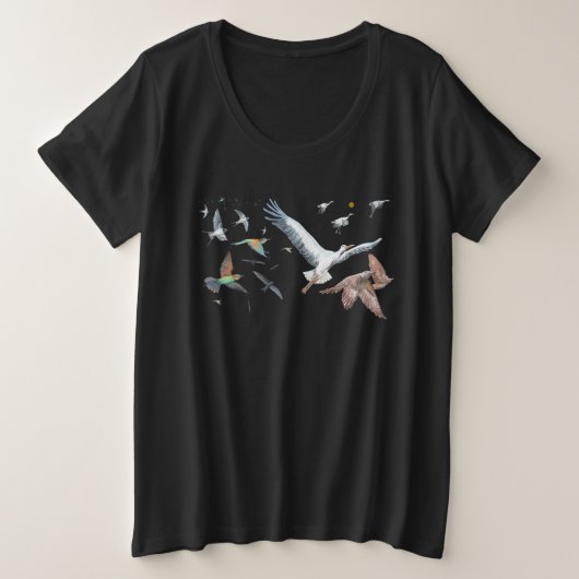 渡り鳥の飛行の軌跡 ブラック プラスサイズTシャツ (デザイン正面)