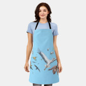 渡り鳥の飛行を追跡するイラストレーション エプロン (着用した状態)